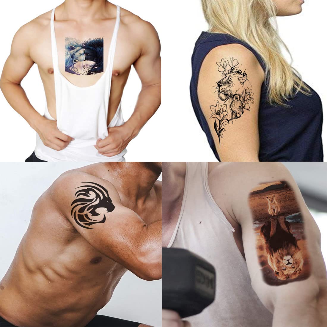 Lion Tribal Black Art Temporary Tattoo Stickers - Pack of 4 Waterproof Fake Tattoos for Men & Women (2x4 Inch) - Perfect for Parties, Festivals & Body Art