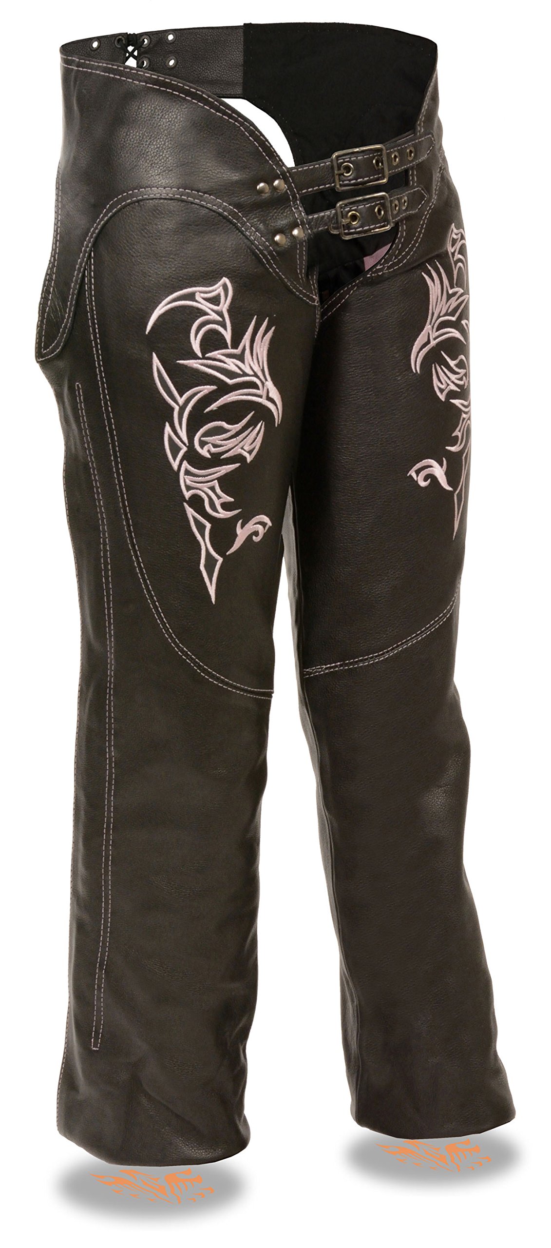 Milwaukee Leather Women's Motorcycle Chaps with Reflective Tribal Embroidery - XS Size for Riding Safety & Style | Perfect for Harley Davidson & Cruiser Bikes