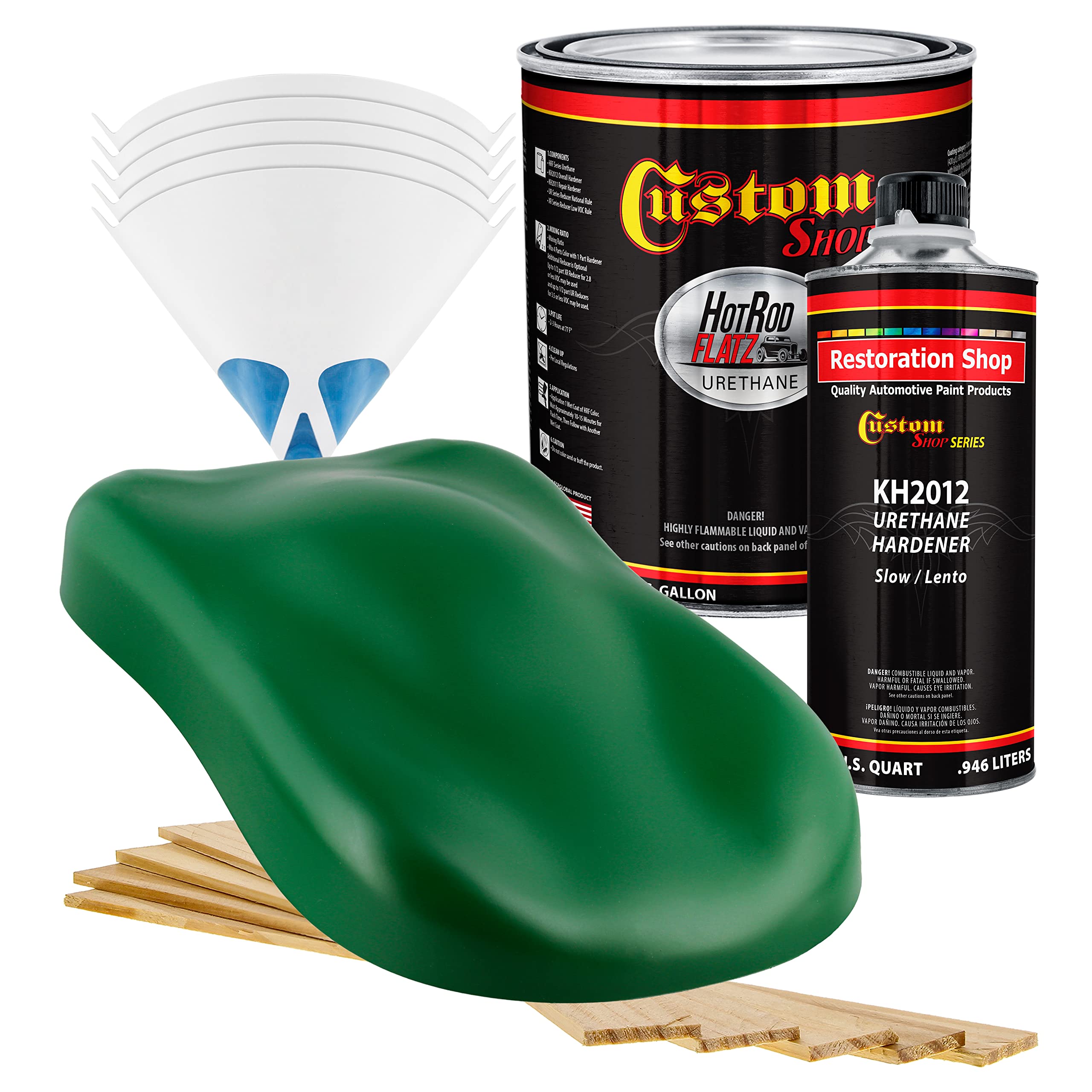 Emerald Green Hot Rod Flatz Matte Satin Urethane Auto Paint Kit - 1 Gallon Complete Professional Low Sheen Automotive Coating for Cars & Trucks (4:1 Mix Ratio) - Perfect for Classic Car Restoration & Custom Vehicle Projects