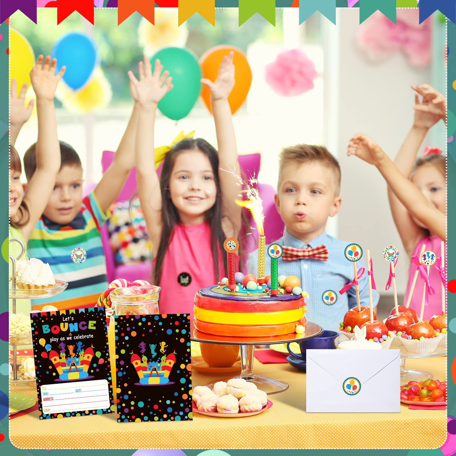 30 Pack Bounce House Birthday Party Invitations - Jumping Trampoline Themed Invite Cards with Envelopes & Stickers - Fun Kids Party Decorations for Boys & Girls - Perfect for Backyard Bounce Parties, School Events & Birthday Celebrations