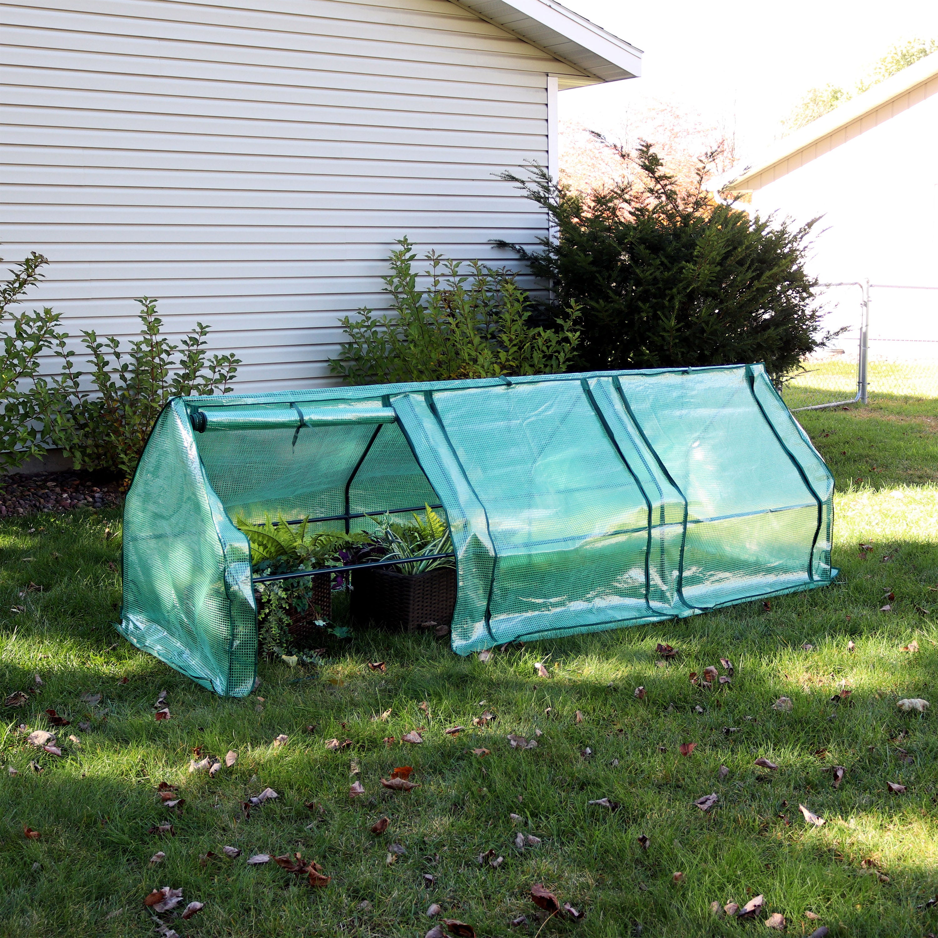 Sunnydaze Mini Cloche Greenhouse with Zippered Doors for Seedlings - Green | Indoor & Outdoor Plant Protection for Gardens, Balconies & Patios