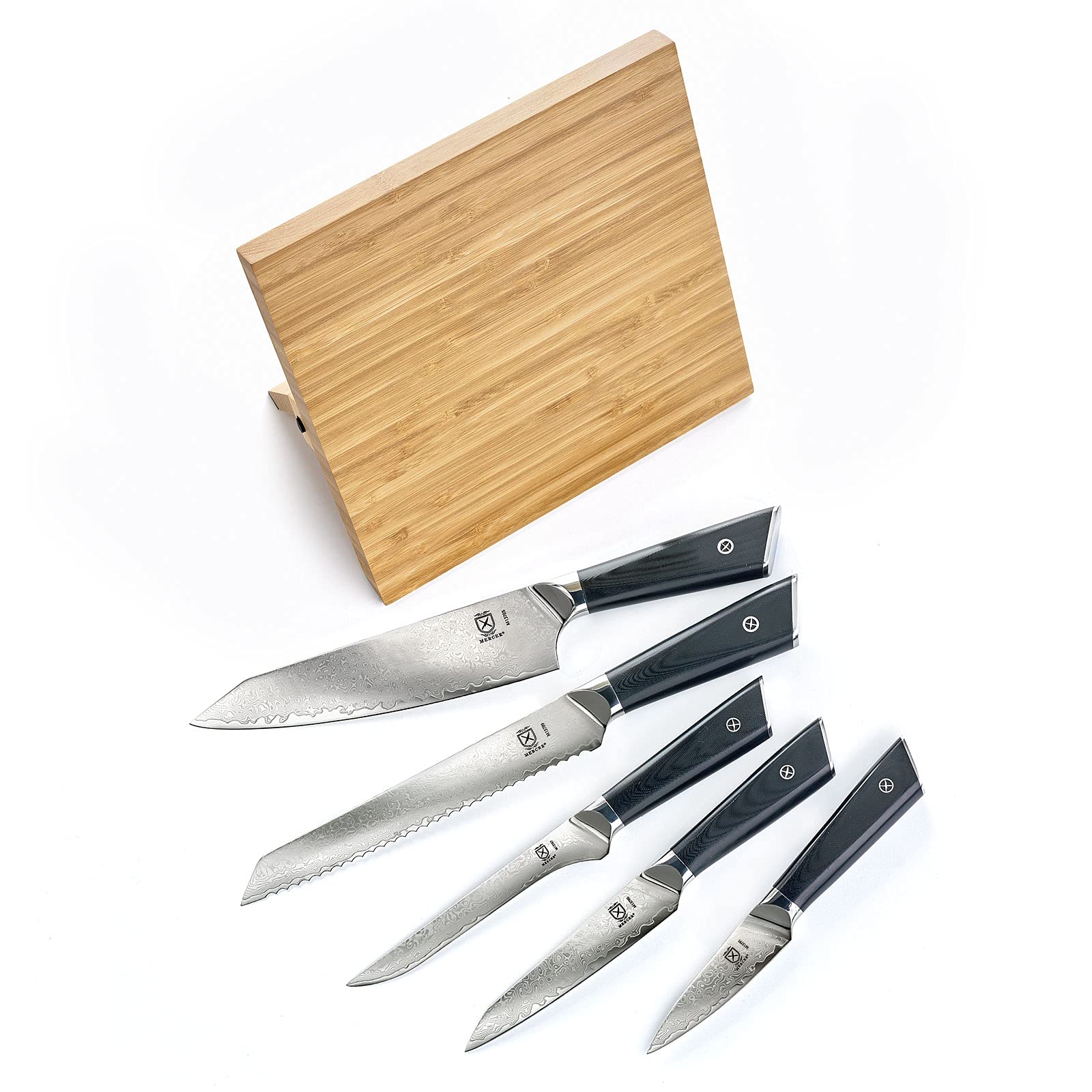 Premium Mercer Culinary 6-Piece Super Steel Knife Set with Magnetic Bamboo Stand & Ergonomic G10 Handles - Professional Chef Knives for Kitchen, Home Cooking, Meat Cutting & Food Preparation