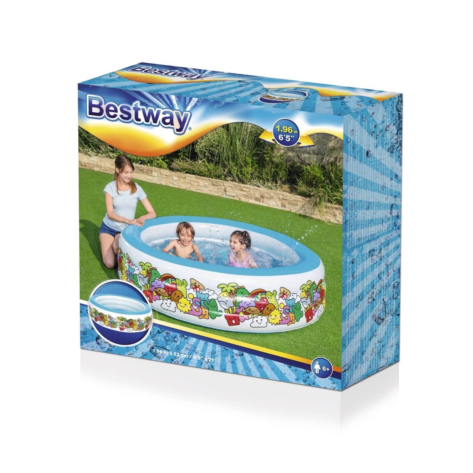 Bestway Fantasia Family Inflatable Pool 196 x 53 cm - Large Outdoor Swimming Pool for Kids & Adults, Perfect for Backyard, Garden, and Summer Parties