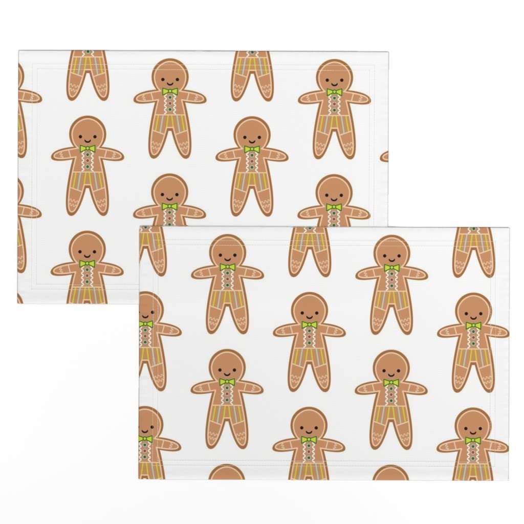 Premium Linen Cotton Canvas Placemats Set of 2 - Gingerbread Man Christmas Holiday Table Decor for Cookie Party, Baking & Festive Dining | Washable Kitchen Table Mats for Xmas Dinner, Family Gatherings & Home Decor