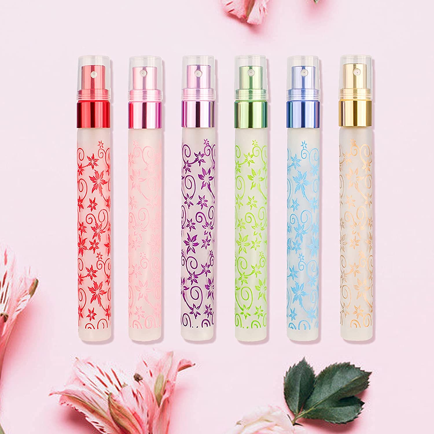 LusDoly 6-Pack 10ml Gold Glass Fine Mist Spray Bottles with Sprayer - Refillable Perfume Atomizer, Essential Oil Dispenser, Cosmetic & Cleaning Liquid Bottles - Perfect for Travel, DIY Beauty, and Home Use