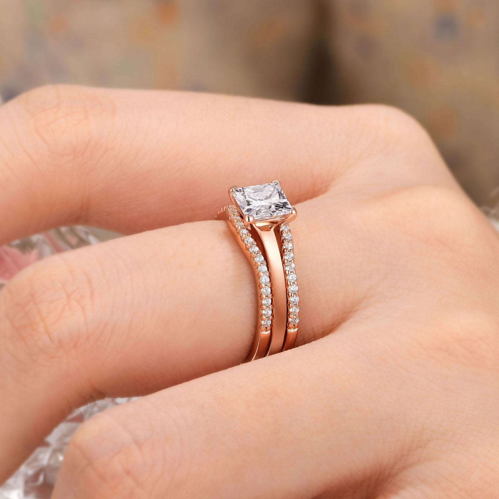 SHELOVES Solitaire Princess CZ Engagement Ring Set with Wedding Band & Ring Guard Enhancer - Sterling Silver Size 5-12 - Perfect for Proposals, Anniversaries & Bridal Jewelry