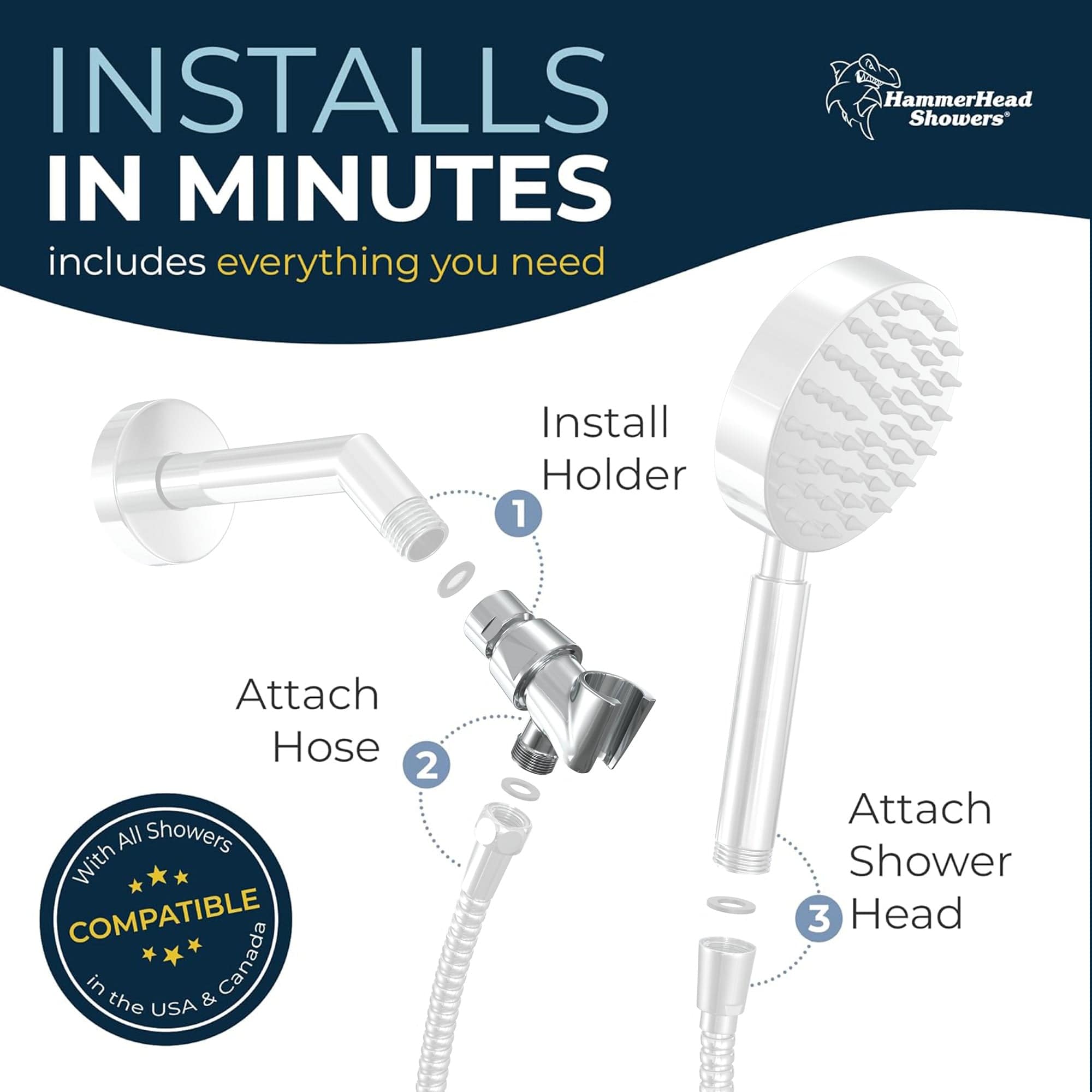 Stainless Steel Universal Handheld Shower Head Holder - Adjustable Shower Arm Mount for Bathroom, Perfect for Home, RV & Spa Use