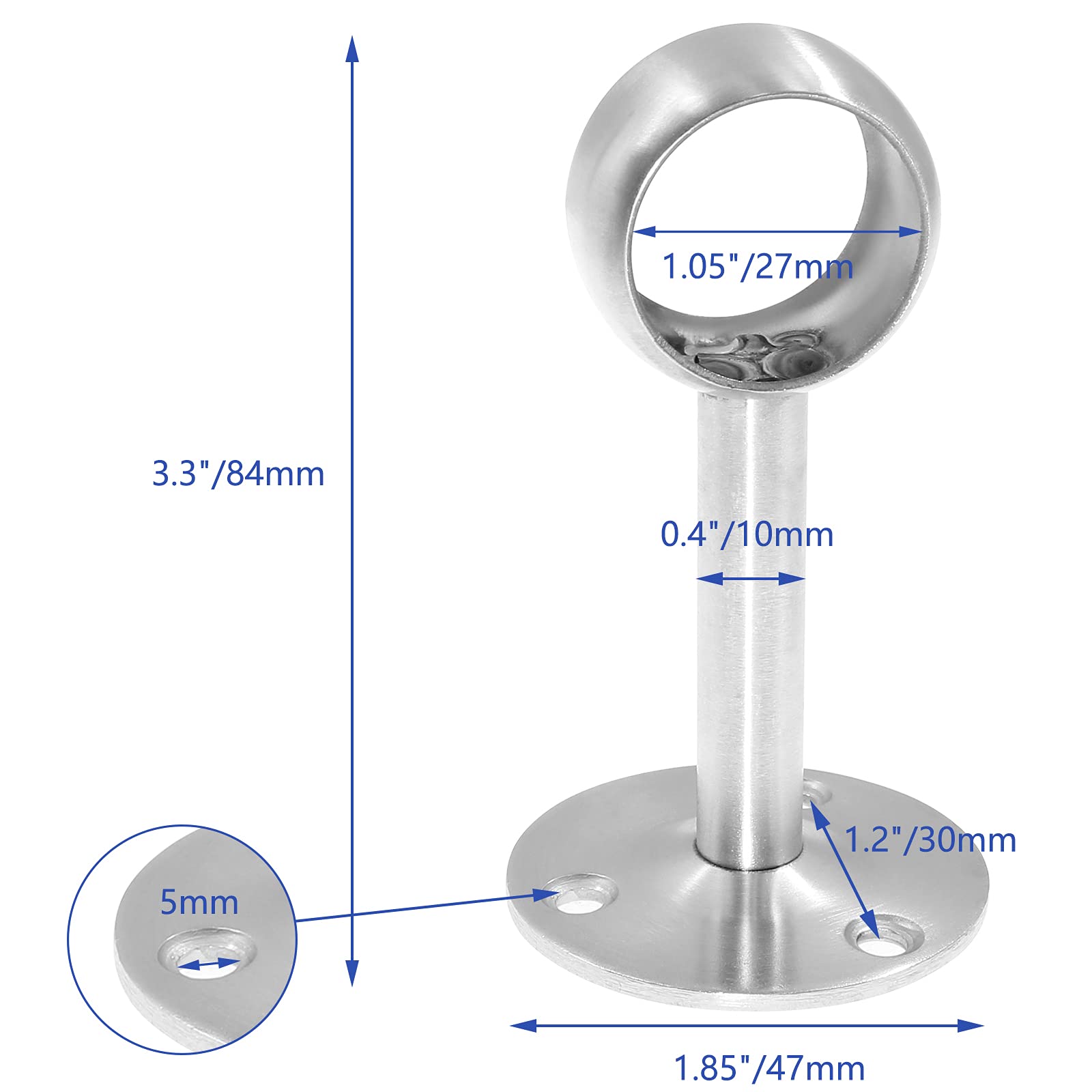4 Pcs 1 Inch Heavy Duty Stainless Steel Ceiling Mount Curtain Rod Brackets - Flange Closet Rod Holder & Shower Curtain Rod Socket with Brushed Finish - Perfect for Bathroom, Closet Organization & Home Decor