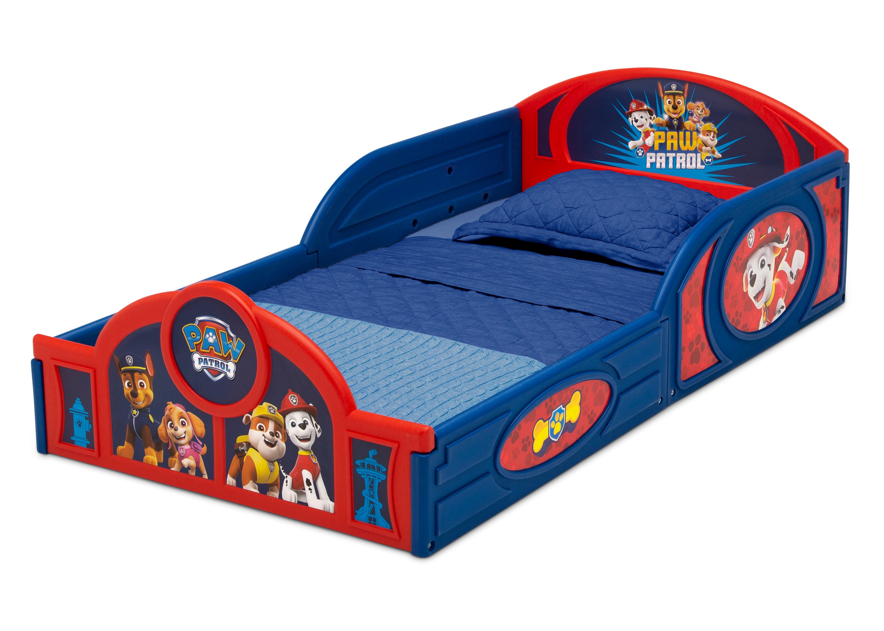 Paw Patrol 4-Piece Toddler Room Set - Includes Toddler Bed, Table, Chair & Fabric Toy Box for Kids' Bedroom Decor & Playroom Organization