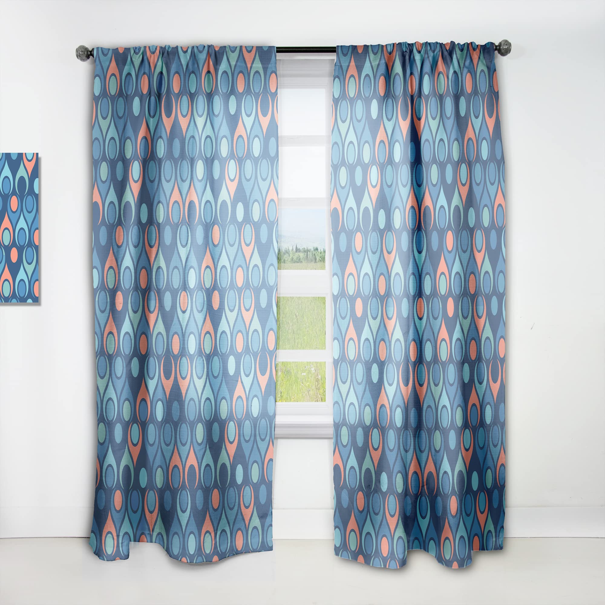 DesignQ Retro Abstract Drops X Thermal Insulated Curtains - Single Panel 52x90 Inches - Blackout Drapes for Bedroom & Living Room - Perfect for Home Decor, Privacy & Energy Efficiency