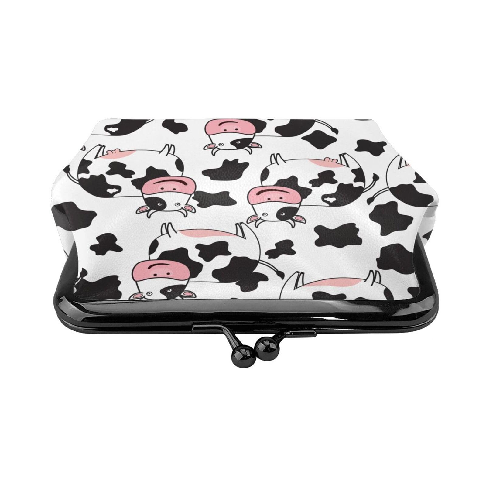Stylish Women's Leather Kiss Lock Wallet - Retro Cow Print Coin Purse & Organizer | Perfect for Everyday Use, Travel, and Gift Giving