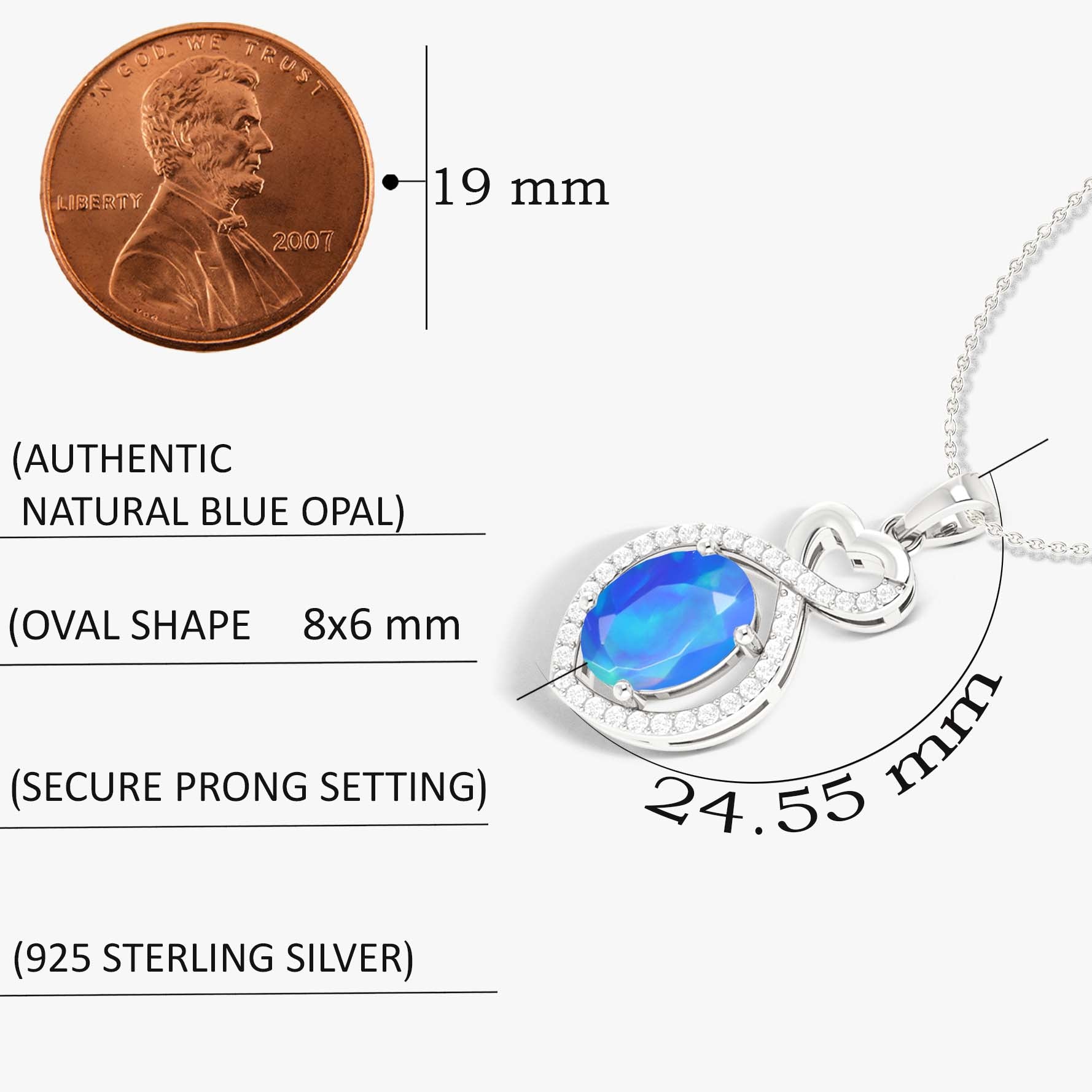 Natural Blue Opal Mini Heart Pendant Necklace - Dainty Silver Chain for Women, Gift for Her, Valentine's Day, Anniversary & Everyday Wear