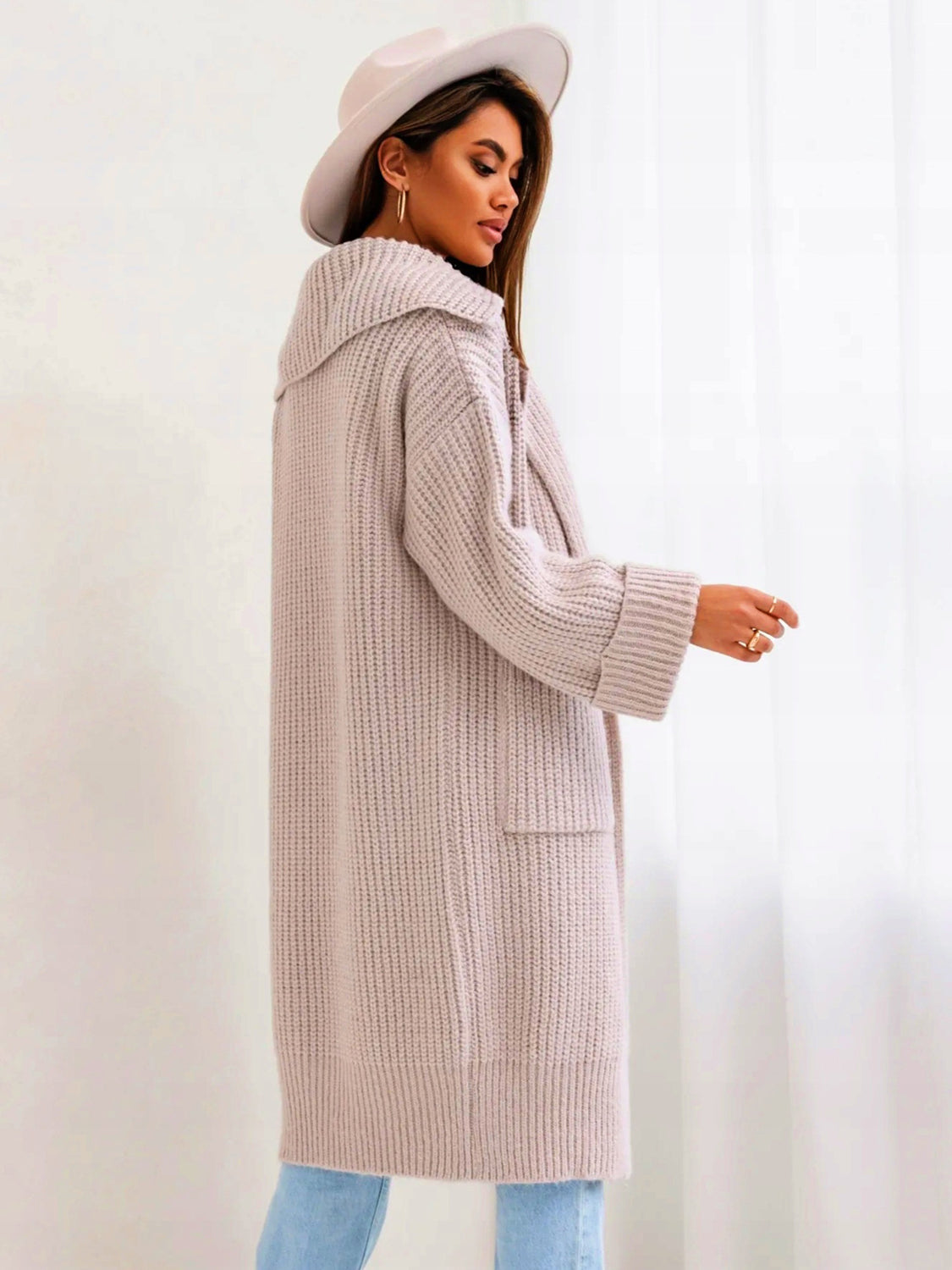 Women's Stylish Pocketed Collared Neck Drop Shoulder Cardigan Sweater - Perfect for Office Wear, Casual Outfits & Fall Layering