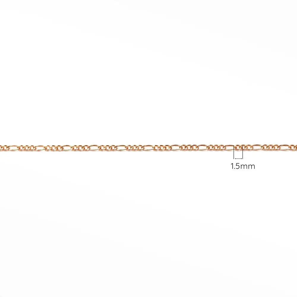 1.5mm Figaro Diamond Cut 14k Rose Gold Permanent Necklace for Women - Elegant Everyday Jewelry & Special Occasion Gift