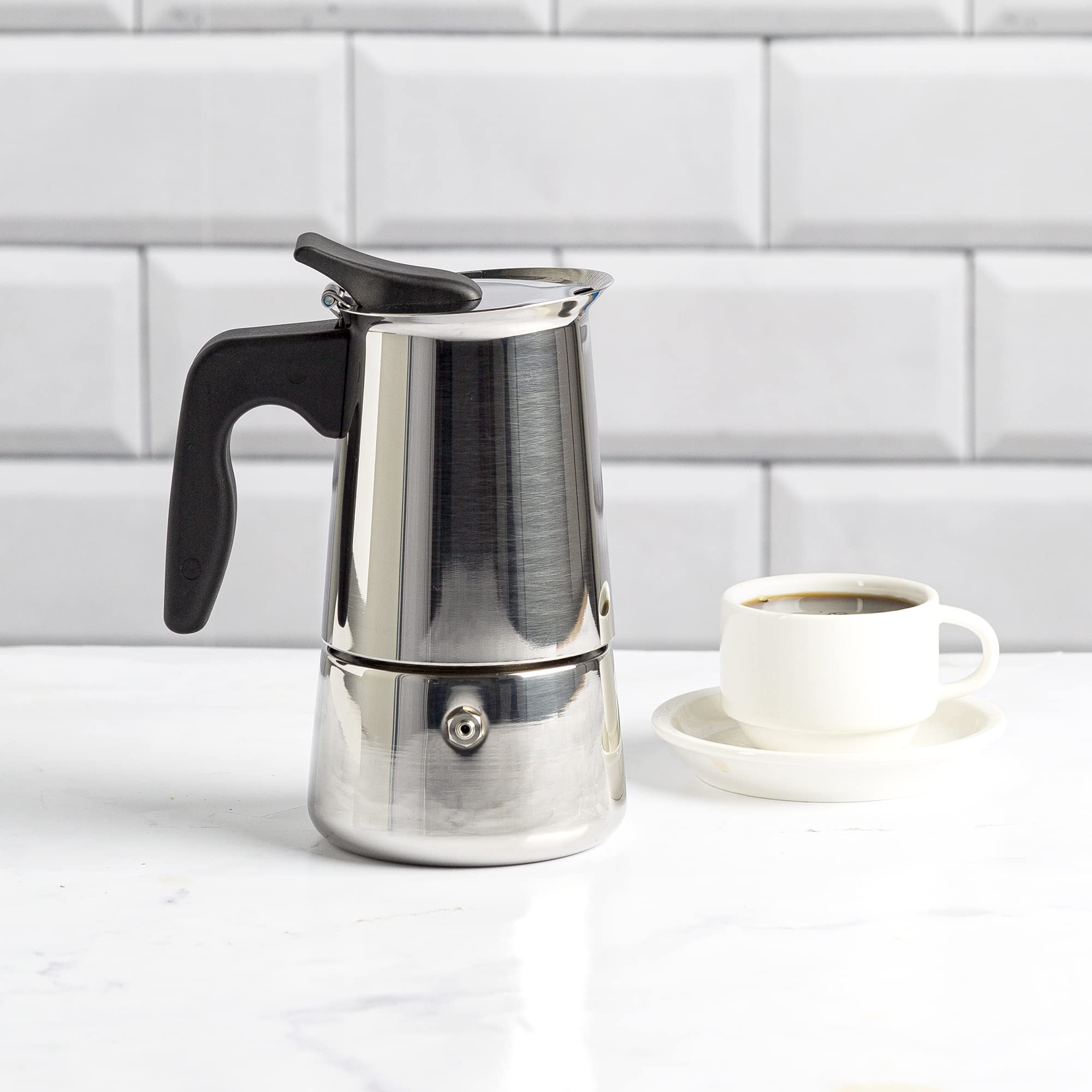 Primaria Stainless Steel Stovetop Espresso Maker - 4 Cup Moka Pot for Italian Coffee - 3.5