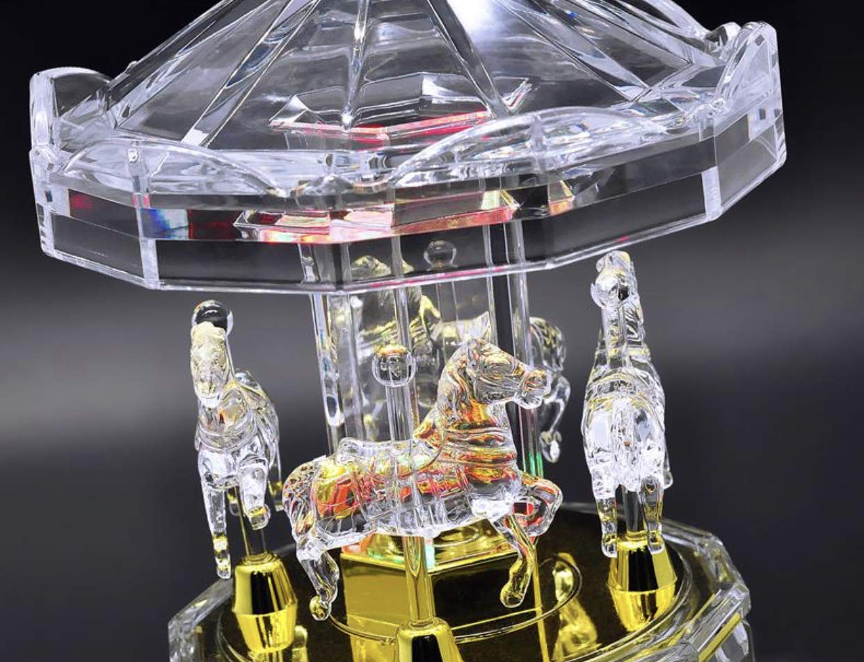 Mechanical Wind-Up Carousel Music Box with LED Lights - Transparent Acrylic Castle in The Sky Melody - Perfect for Home Decor, Gift Giving & Relaxation