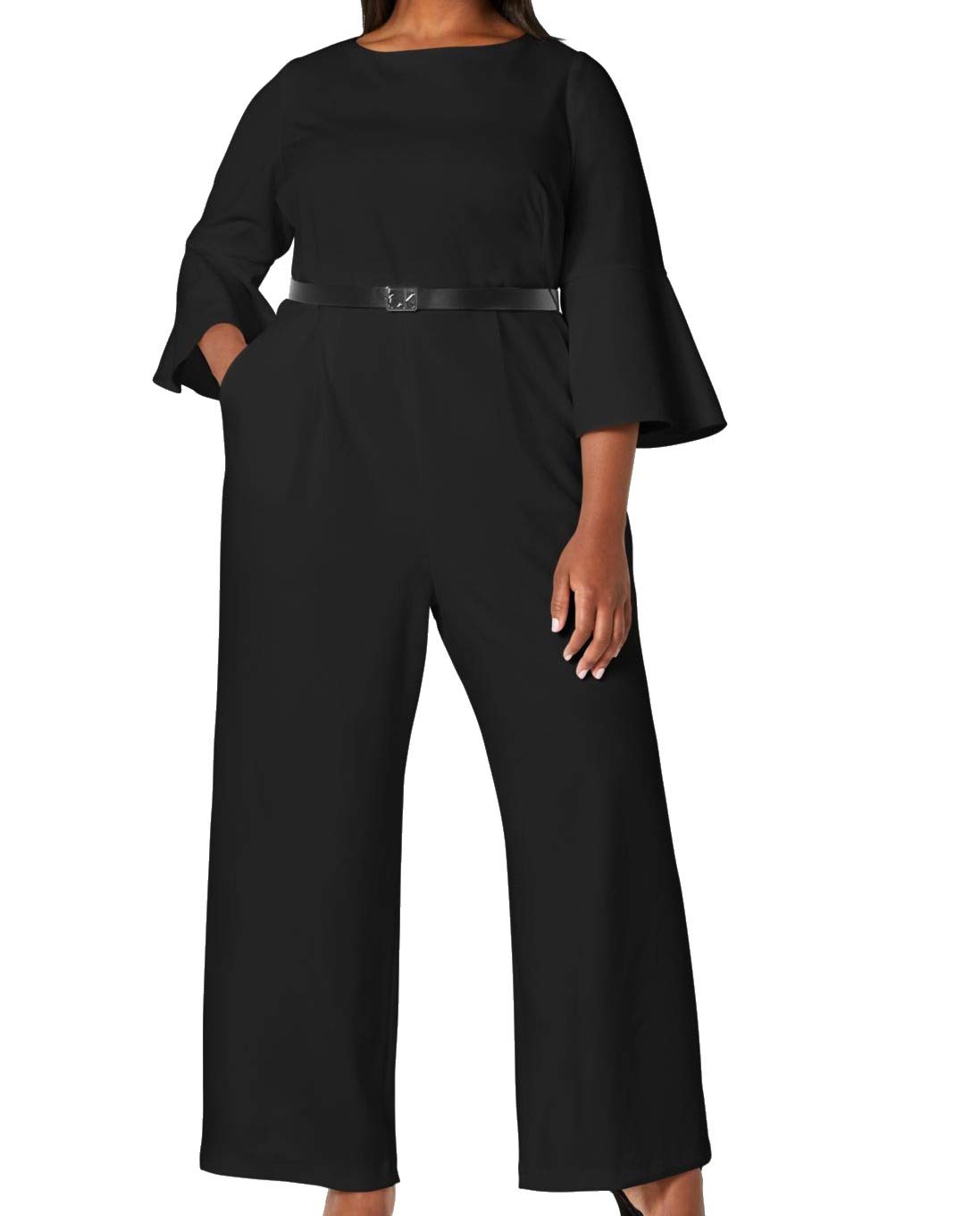 Calvin Klein Women's Belted Jumpsuit - Slim Fit Stretch Jumpsuit with Adjustable Waist Belt | Perfect for Office, Party & Casual Wear