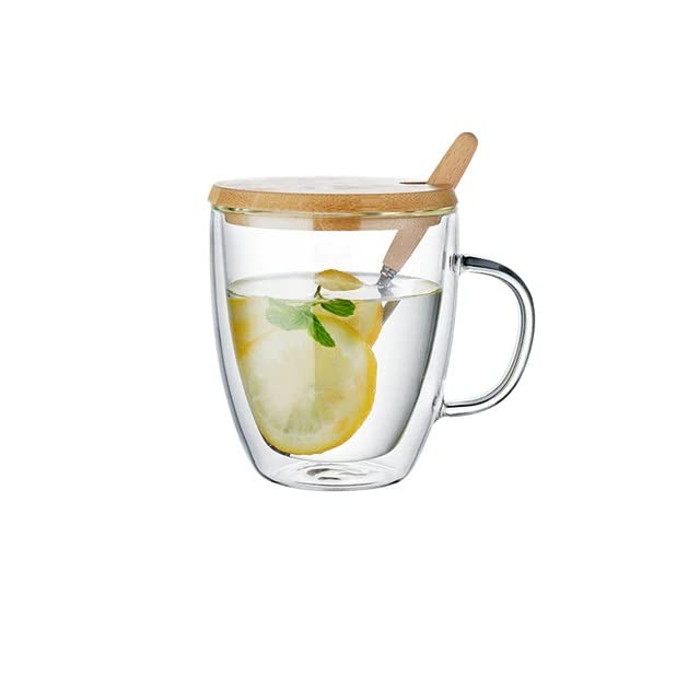 Double Wall Insulated Can Shaped Glass Cups with Lid & Handle - 16oz Large Capacity Beer, Wine, Coffee, Tea, Milk Drinking Mugs - Perfect for Breakfast, Office, Picnics, Parties & Outdoor Use