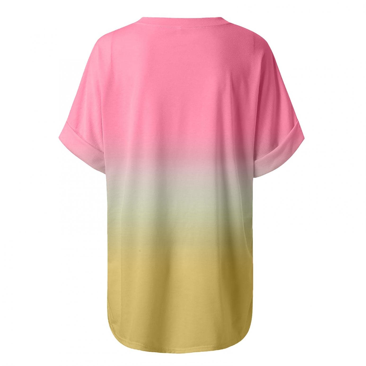 Women's Casual Short Sleeve V-Neck Gradient Print Blouse - Summer Loose Pullover T-Shirt Top for Everyday Wear, Beach Outings & Weekend Outfits