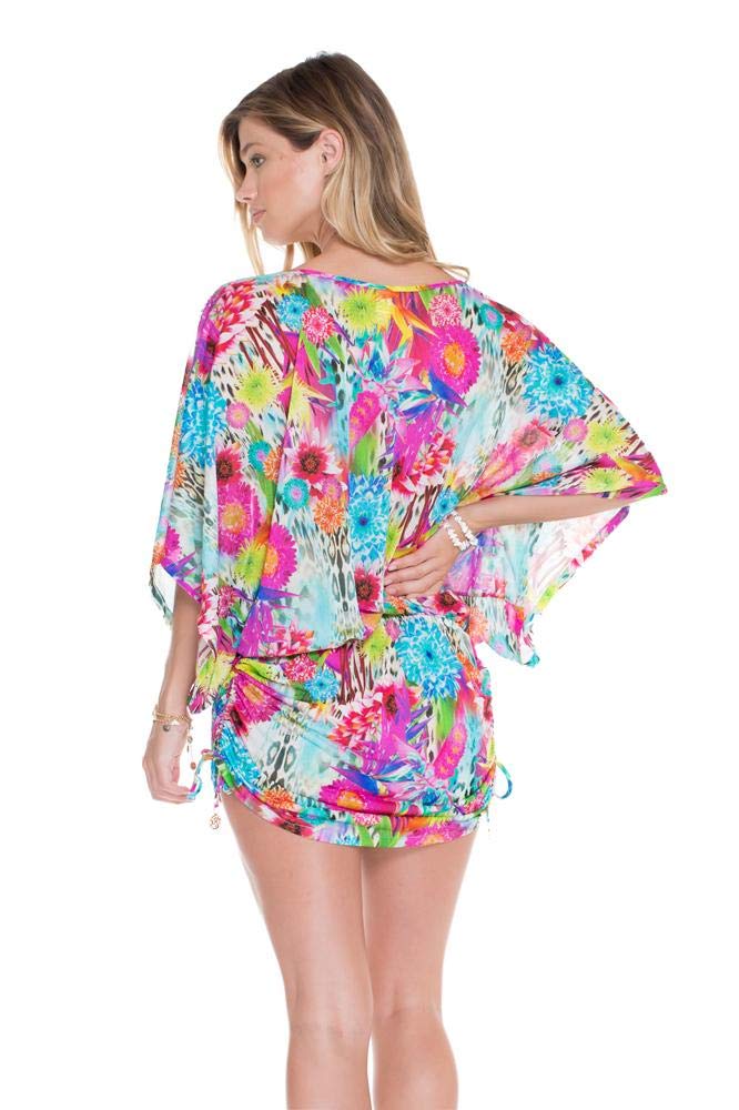 Luli Fama Women's Summer Floral Dress - Sexy Bodycon Midi Dress with V-Neck & Side Slit for Beach, Party & Date Night