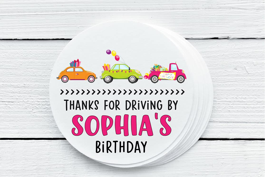 Personalized Drive By Birthday Party Favor Stickers - 1.5