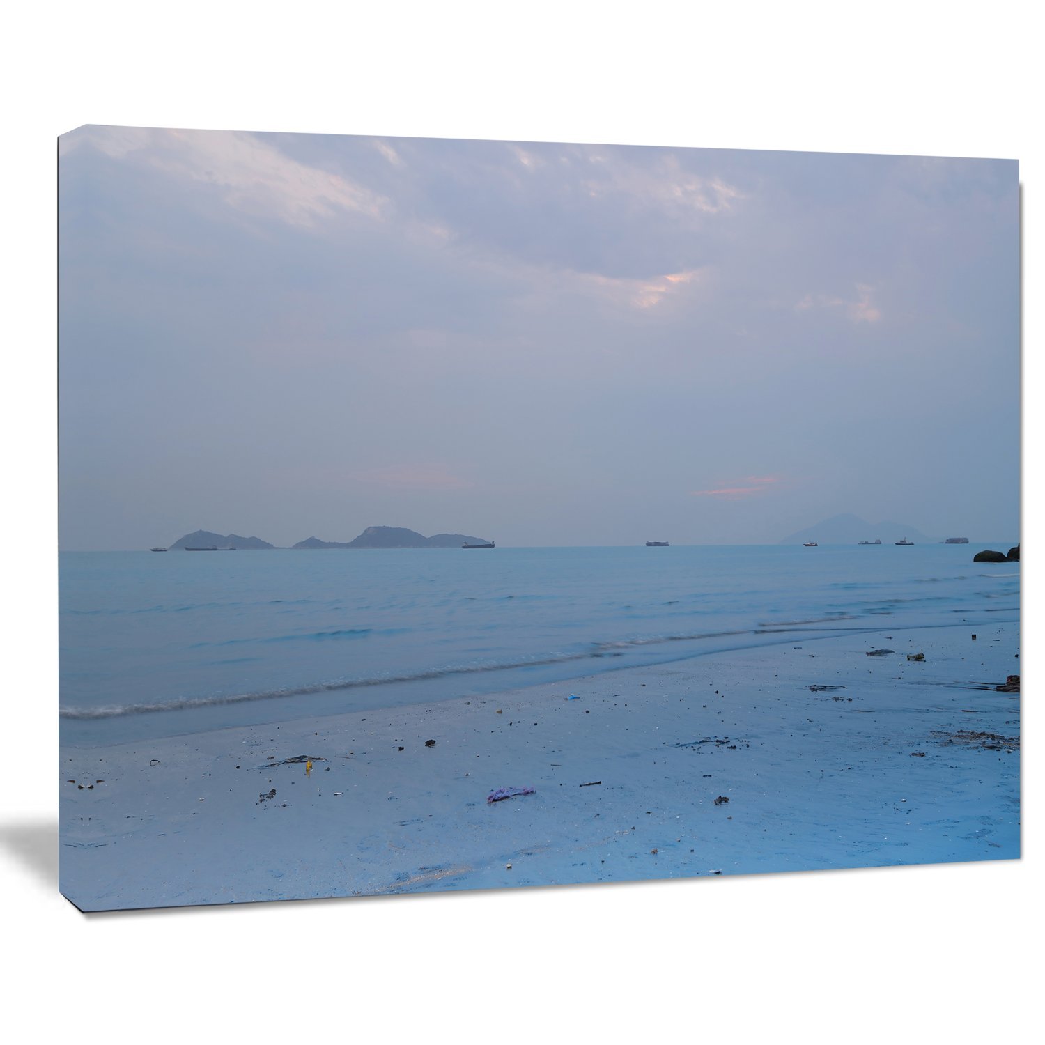 Light Blue Sunset at Lung Kwu Tan Beach - Stunning Landscape Canvas Wall Art for Living Room, Bedroom & Office Decor