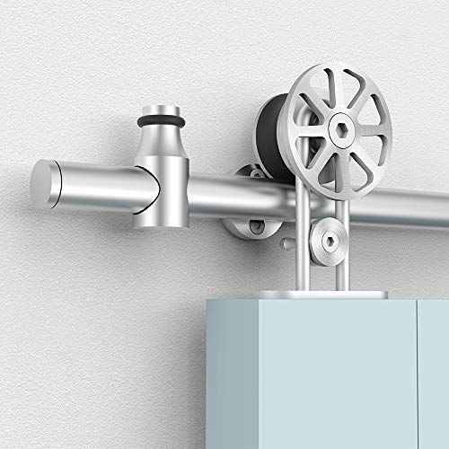 8FT Stainless Steel Sliding Barn Door Hardware Kit - Heavy Duty, Anti-Rust, Smooth & Quiet Operation for 42-48 Inch Wide Wooden Single Doors - Modern Farmhouse Style for Bedroom, Closet, or Living Room