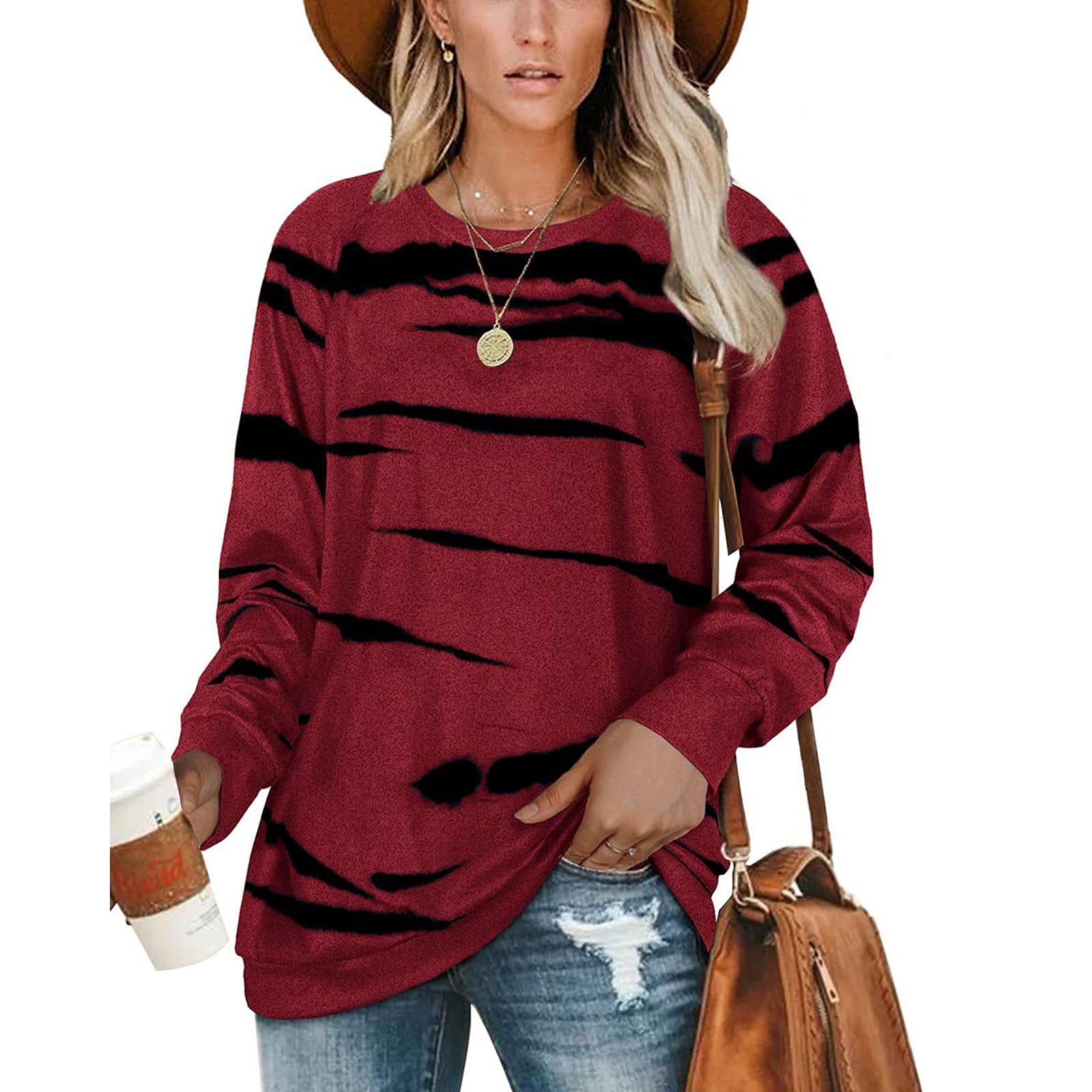 FMCHICO Women's Tie Dye Sweatshirt - Casual Long Sleeve Crewneck Colorblock Pullover Top for Women | Cozy Loungewear, Street Style Fashion & Fall Layering Essential