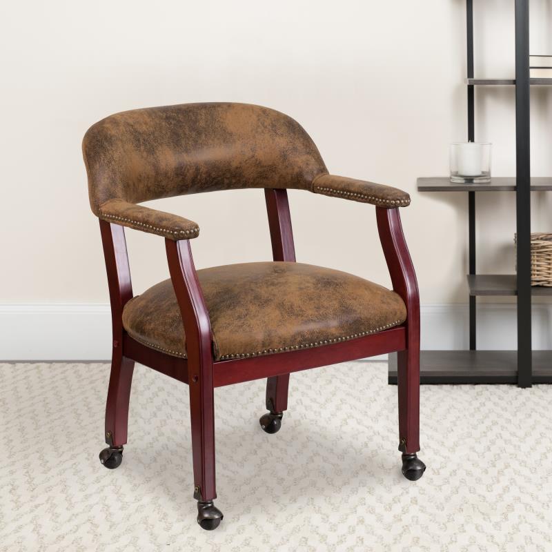 Premium Brown Bomber Jacket - Luxurious Conference Chair with Accent Nail Trim & Smooth Casters (B Z100 Fabric) - Perfect for Office Meetings, Home Office & Executive Workspaces