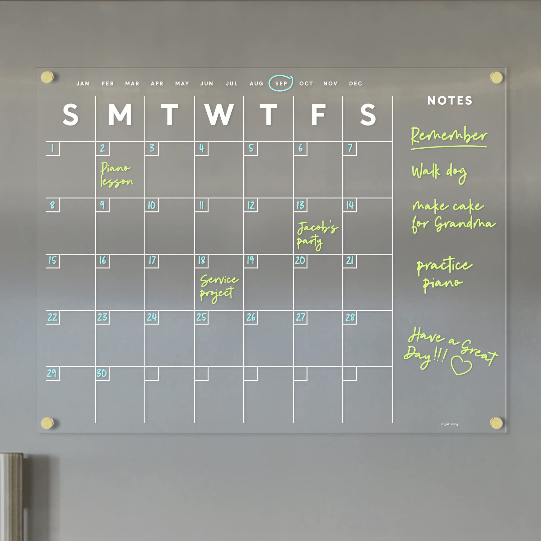 Magnetic Acrylic Monthly Calendar for Fridge - Wet Erase Dry Erase Whiteboard with Marker - Perfect for Kitchen, Office & Home Organization - Includes Magnetic Marker & Optional Color Marker Set