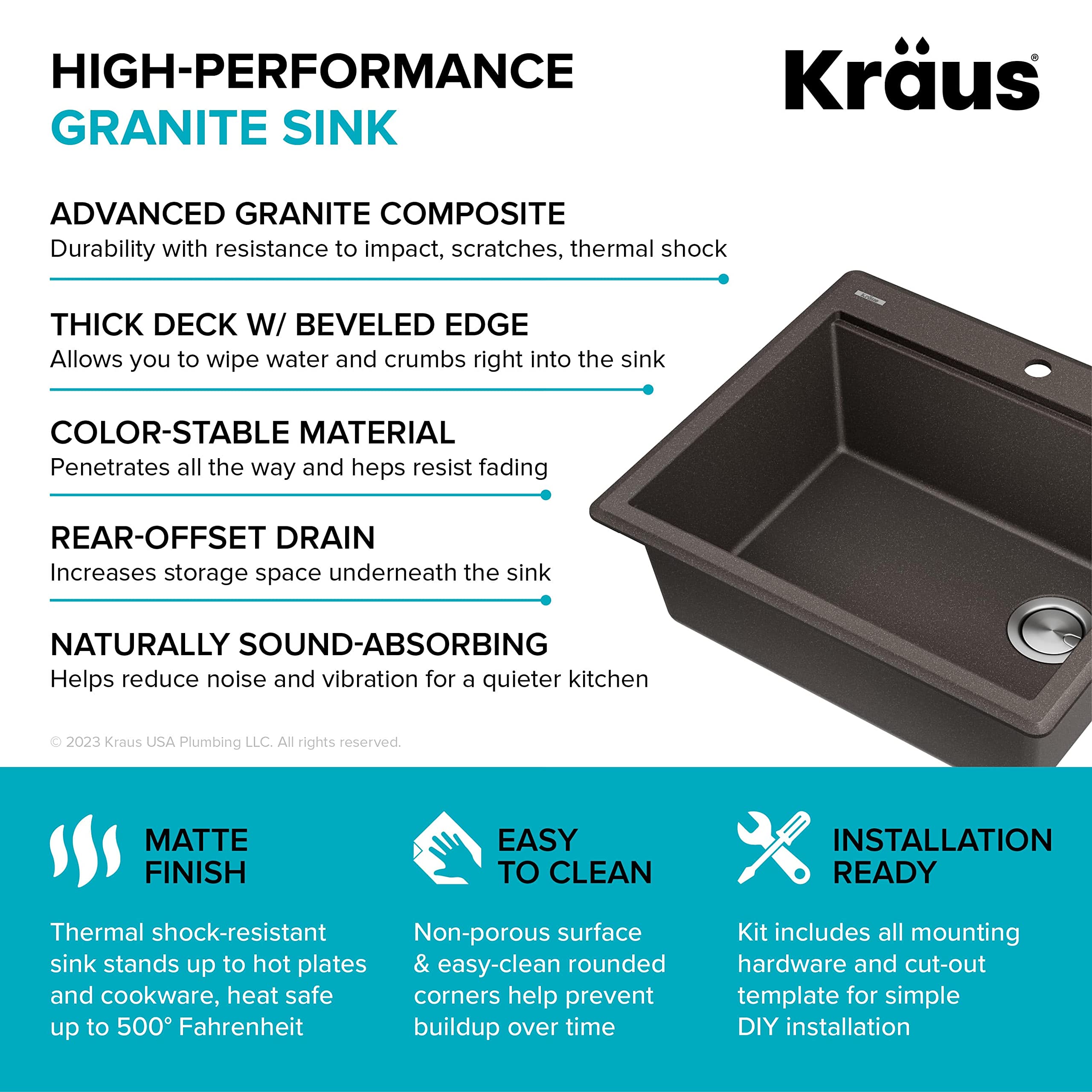 KRAUS Bellucci 25-inch Granite Composite Drop-In Kitchen Sink with Accessories - Metallic Brown Single Bowl Workstation (KGTW12-25MBR) | Perfect for Modern Kitchens, Food Prep & Dishwashing