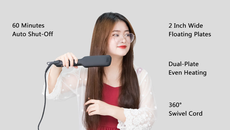 Infrared Hair Straightener with LCD Display - Black Wide Plate Flat Iron for Smooth & Shiny Hair - Perfect for Home Use & Salon Styling