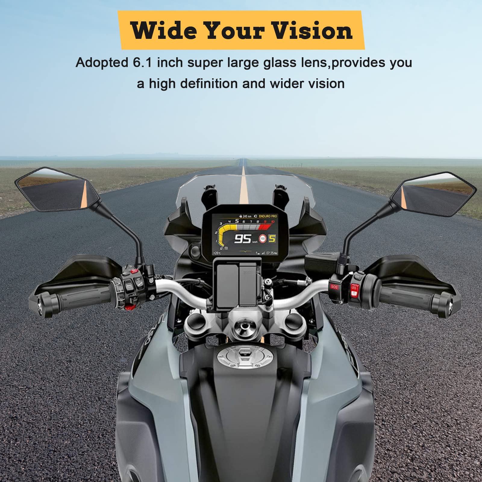 Universal Motorcycle Rear View Mirrors - Adjustable Convex Side Mirrors with M10 Bolt & 7/8