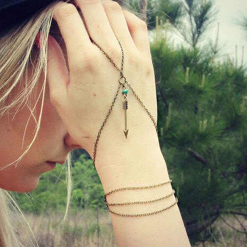 Dreamyn Boho Turquoise Layered Bracelet Set - Gold Cupid Link Finger Ring & Hand Harness Bangle Chain Jewelry for Women | Boho Chic Accessories for Festival, Beach & Everyday Wear