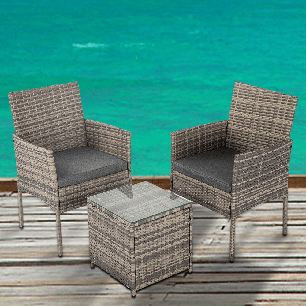 2-Piece PE Rattan Outdoor Patio Furniture Set with Table - Mixed Gray - Perfect for Garden, Balcony, and Poolside Relaxation