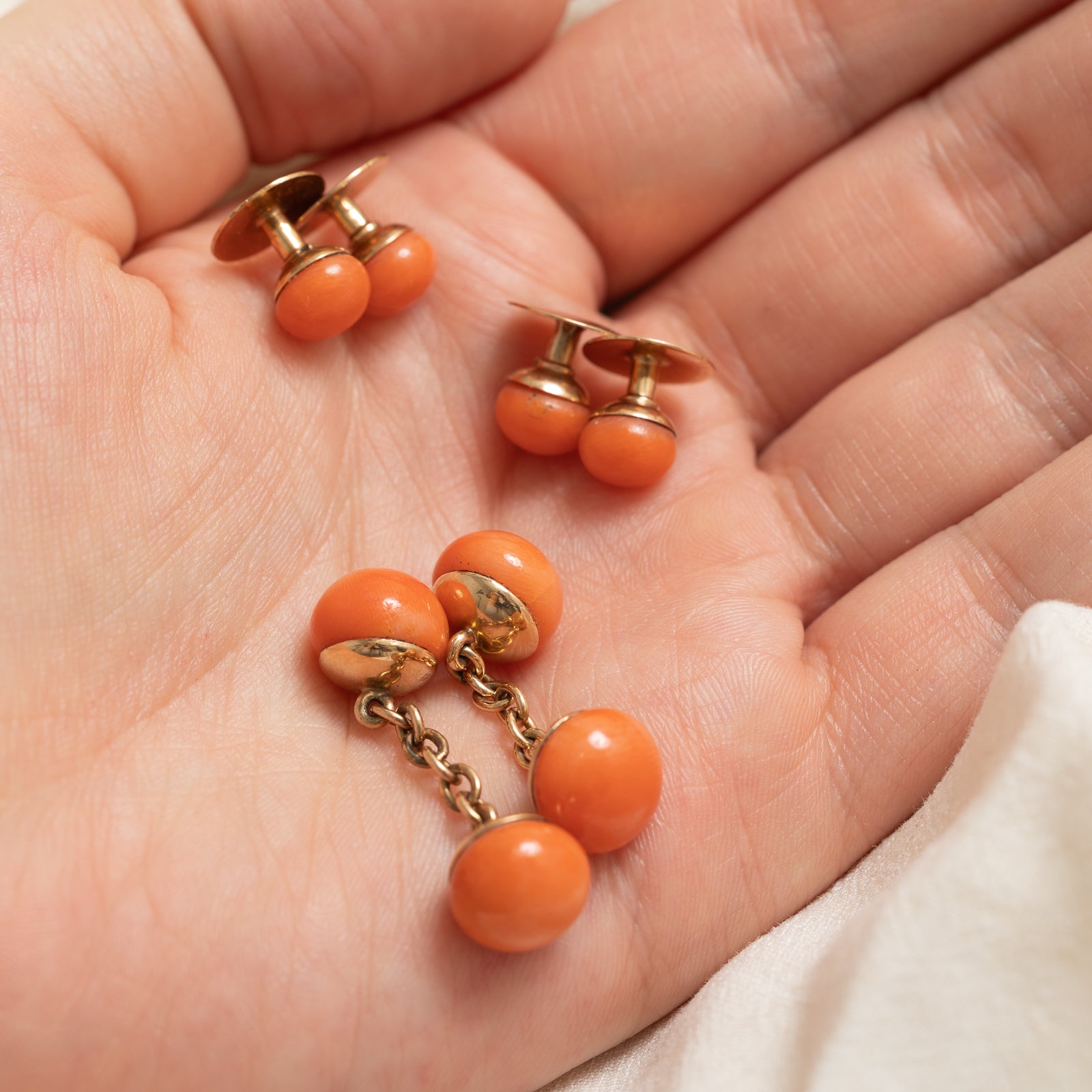 Victorian Style Solitaire Coral Cufflinks Set - 34.00 Carat Total Weight | Elegant Dress Shirt Accessories for Weddings & Formal Events