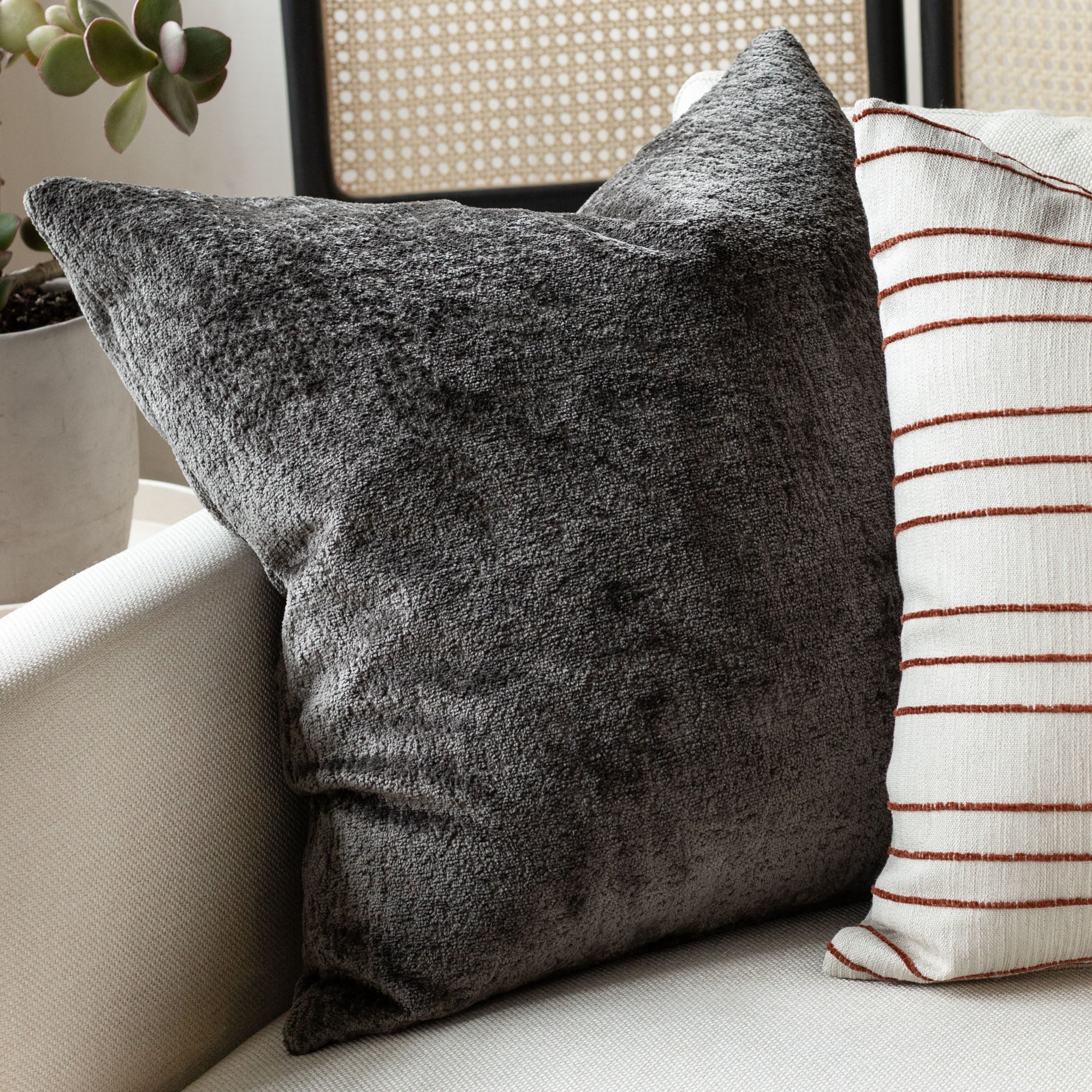 Ginsberg Velvet 22x22 Decorative Throw Pillow Cover in Pewter - Perfect for Sofa, Bed & Home Decor