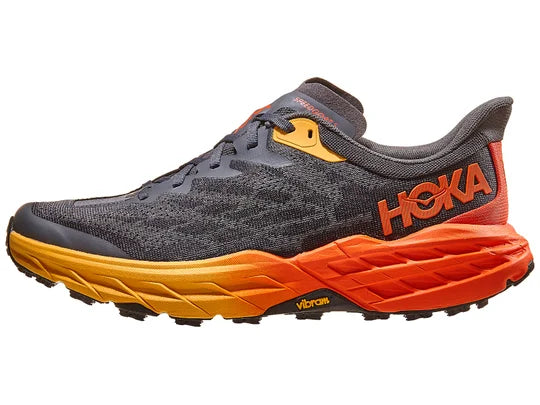 HOKA Speedgoat 5 Wide Trail Running Shoes for Men - Lightweight Hiking & Outdoor Adventure Footwear in Castlerock/Flame Color | Perfect for Trail Running, Hiking & Mountain Climbing