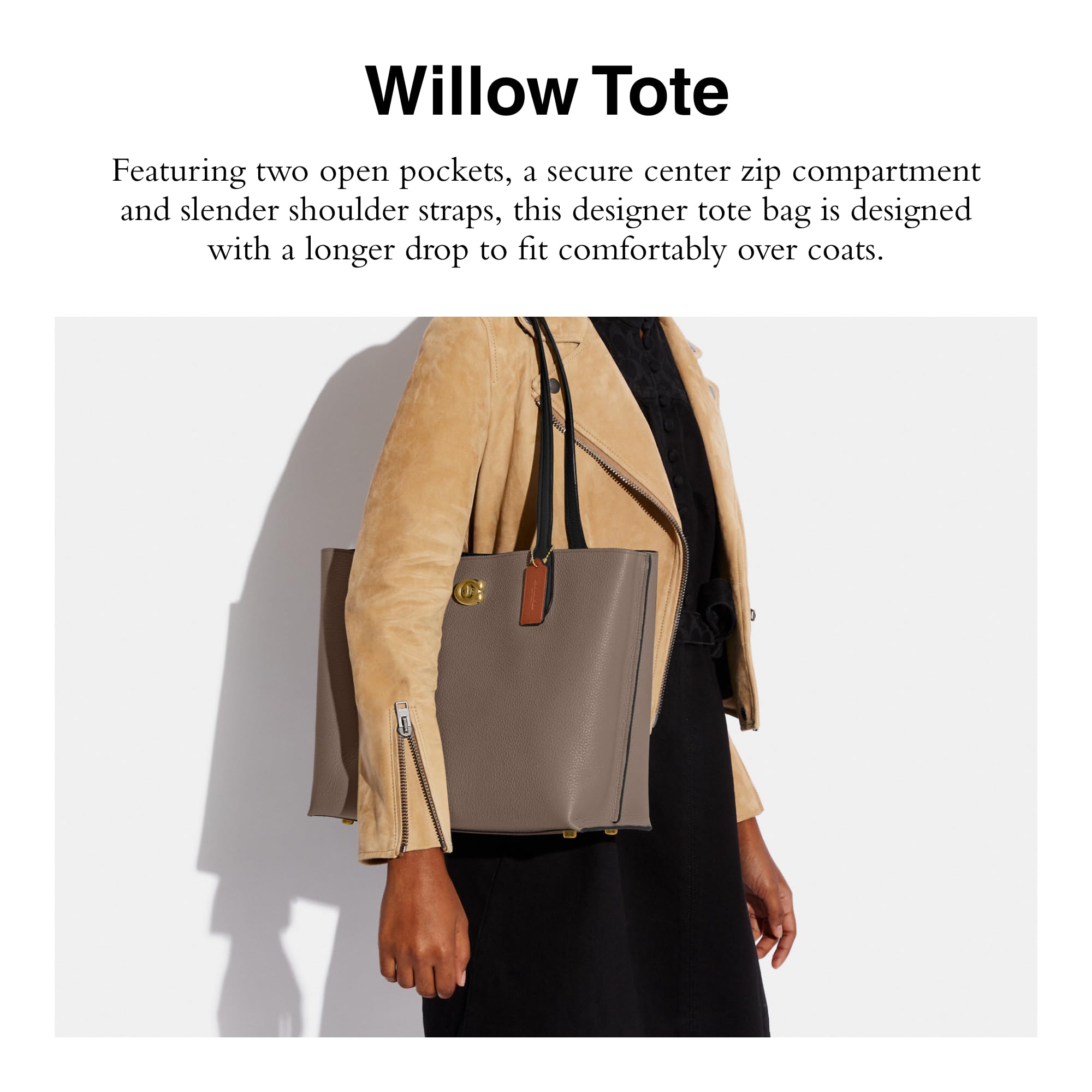 Coach Willow Tote Bag in Dark Stone - Premium Leather Handbag for Women | Perfect for Work, Travel & Everyday Use