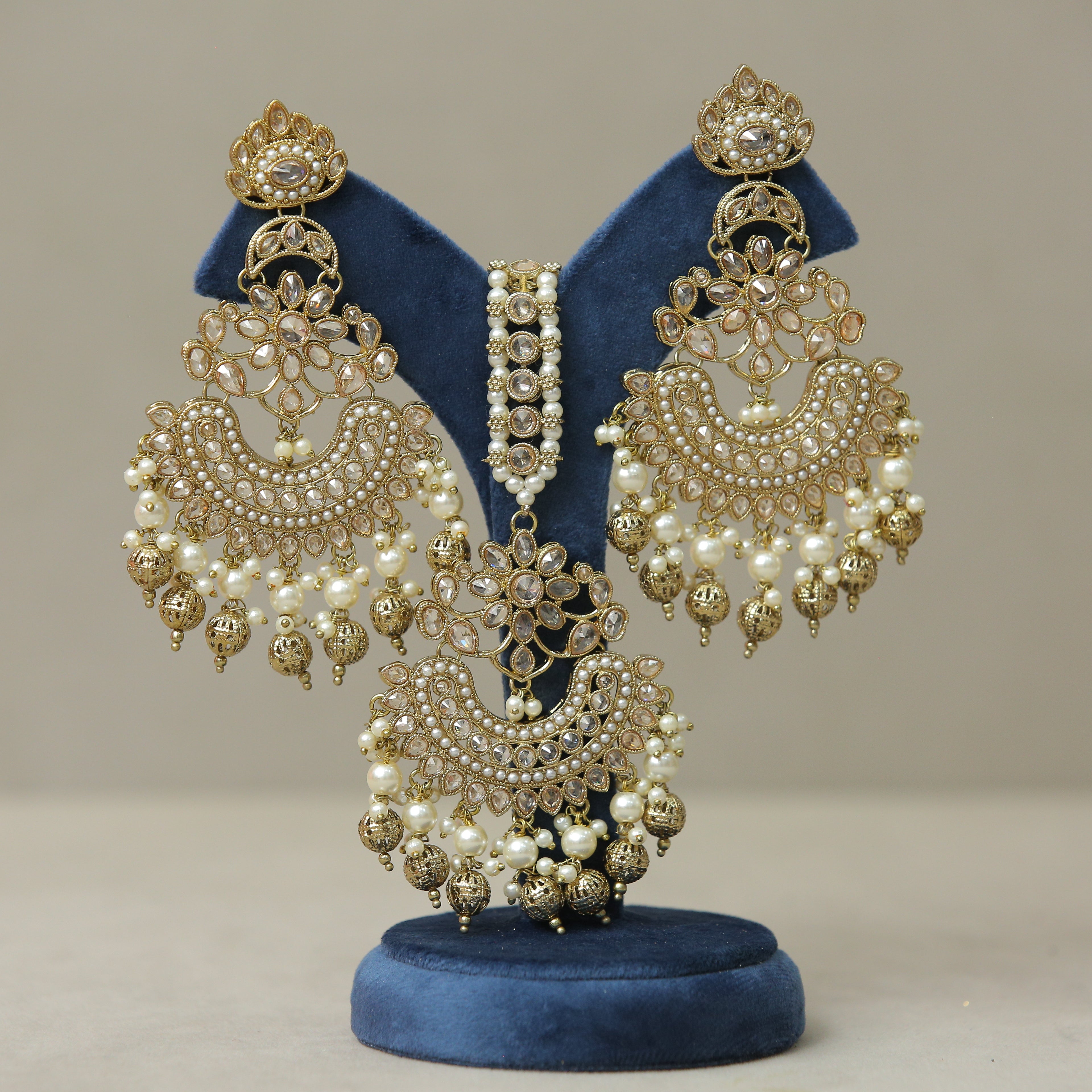 Anavi Polki Earrings and Tikka Set - Traditional Indian Bridal Jewelry for Weddings, Festivals & Special Occasions