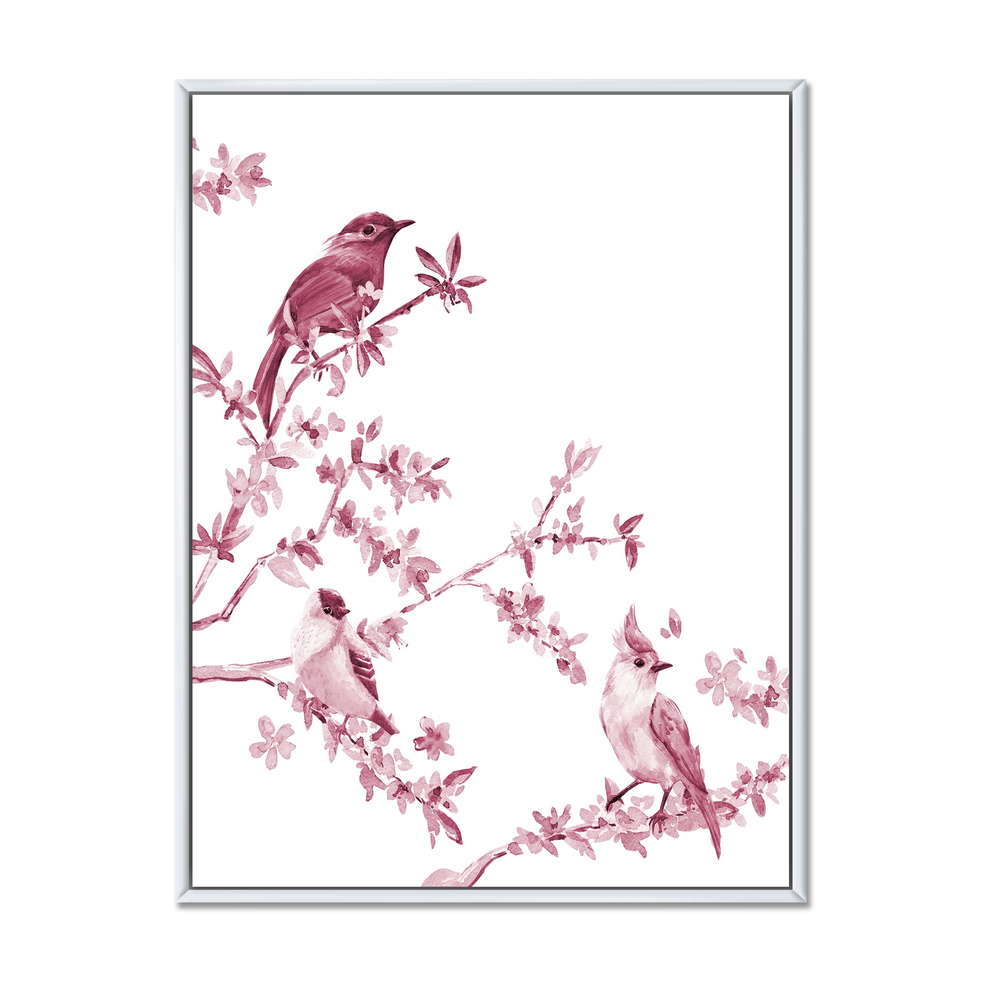 Stunning Pink Birds Framed Canvas Wall Art - Handmade Traditional Painting for Living Room, Bedroom & Office Decor