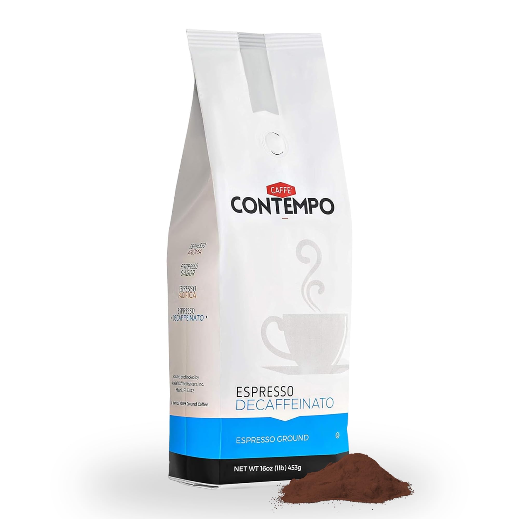 CAFFÉ CONTEMPO DECAF Italian Style Ground Espresso - Water Process Decaffeinated, 1 LB Bag, Fine Grind, Dark Roast, Freshly Roasted Coffee - Perfect for Moka Pot, Espresso Machines & Home Brewing