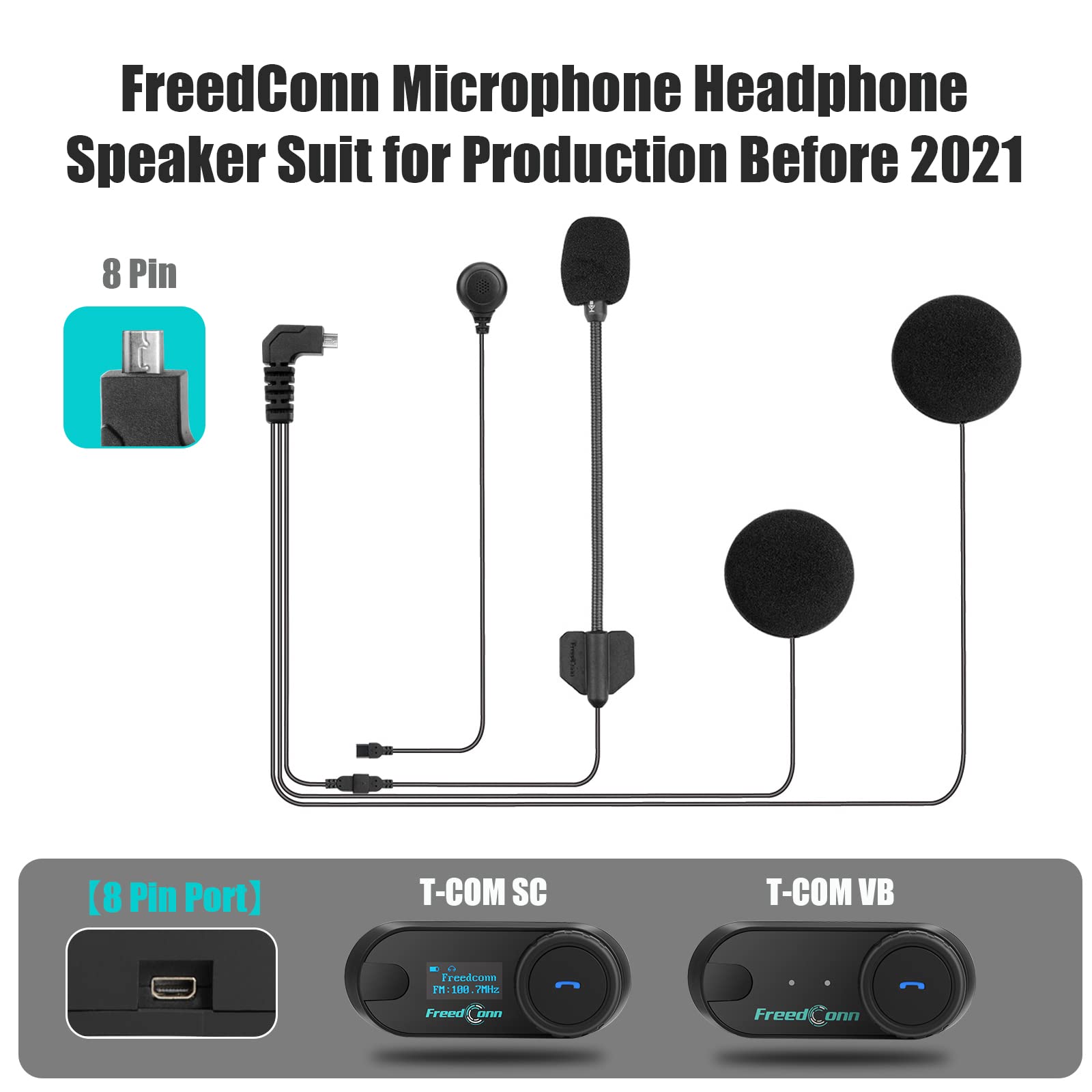 FreedConn Motorcycle Bluetooth Headset with Soft Cable - Compatible with TCOM VB, T-COM SC, KY PRO - Noise Cancelling Mic & Headphones for Helmet Intercom - Perfect for Group Riding & Communication on the Road