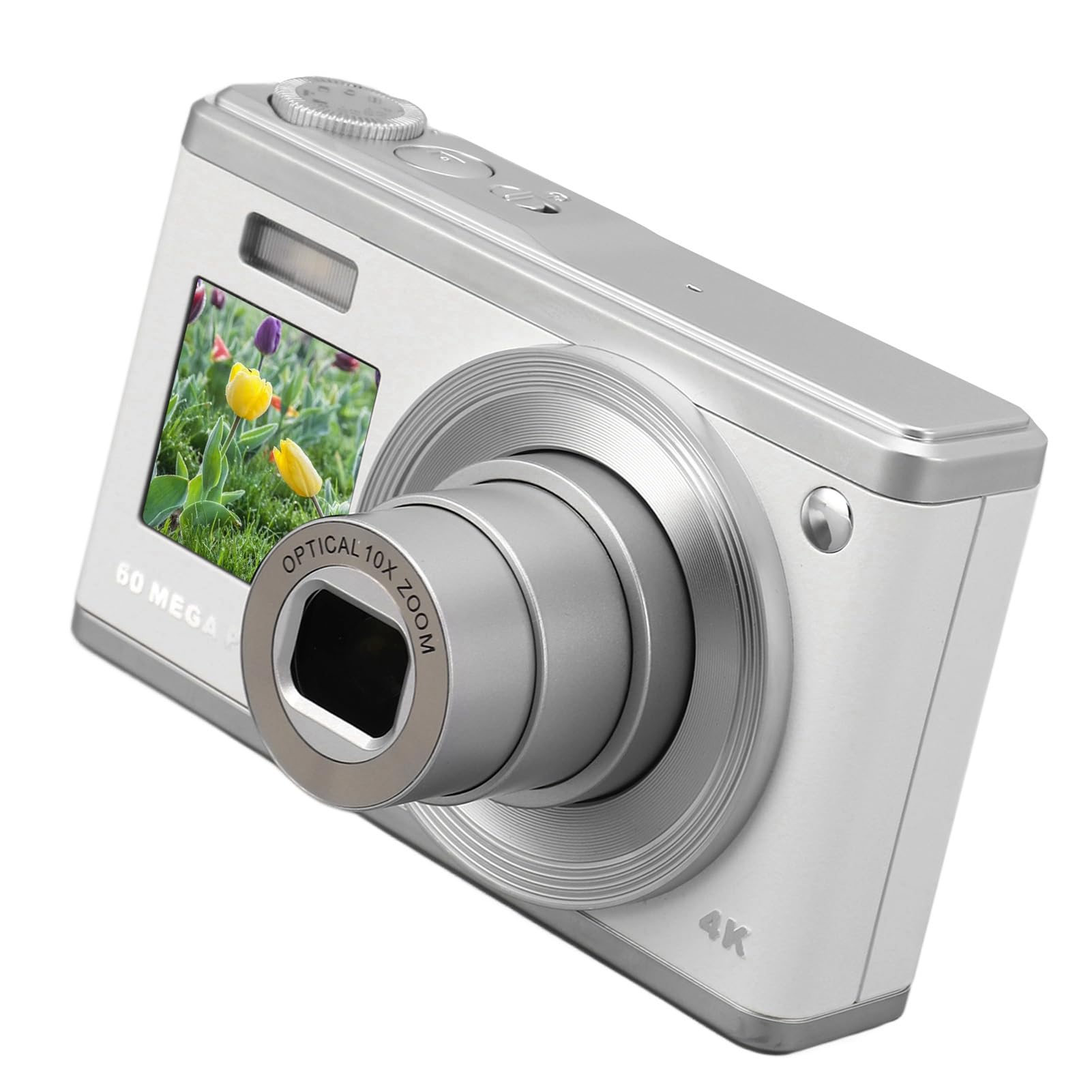 60MP 4K Ultra HD Digital Camera with Dual Screen, Auto Focus & 10x Optical Zoom | Anti-Shake Compact Camera for Vlogging, Travel & Outdoor Photography (White) - Perfect for YouTube Creators, Family Vacations and Adventure Travel