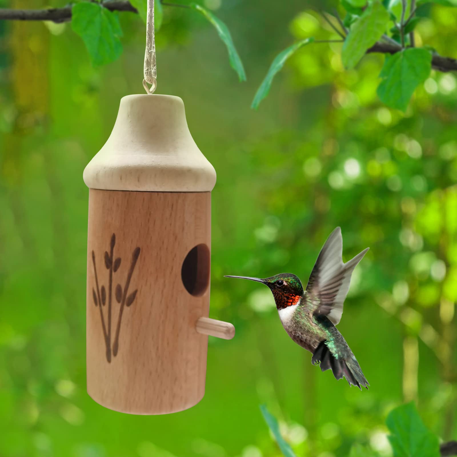 Hummingbird House - Handcrafted Wooden Hanging Birdhouse for Outdoor & Garden Decor, Attracts Hummingbirds & Small Birds (Sparrows, Swallows) - Perfect for Backyard, Patio, and Nature Lovers