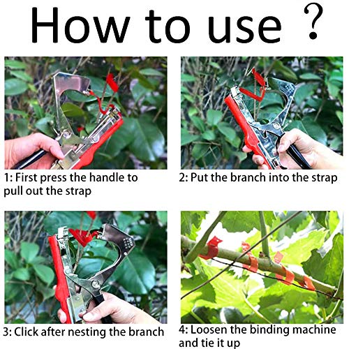 Plant Vine Tying Machine Tapener Tool - Garden Plant Tape Binder with 10 Rolls of Tapes (Red) | Perfect for Vineyard, Tomato, Grape & Rose Support | Easy Gardening & Farming Tool