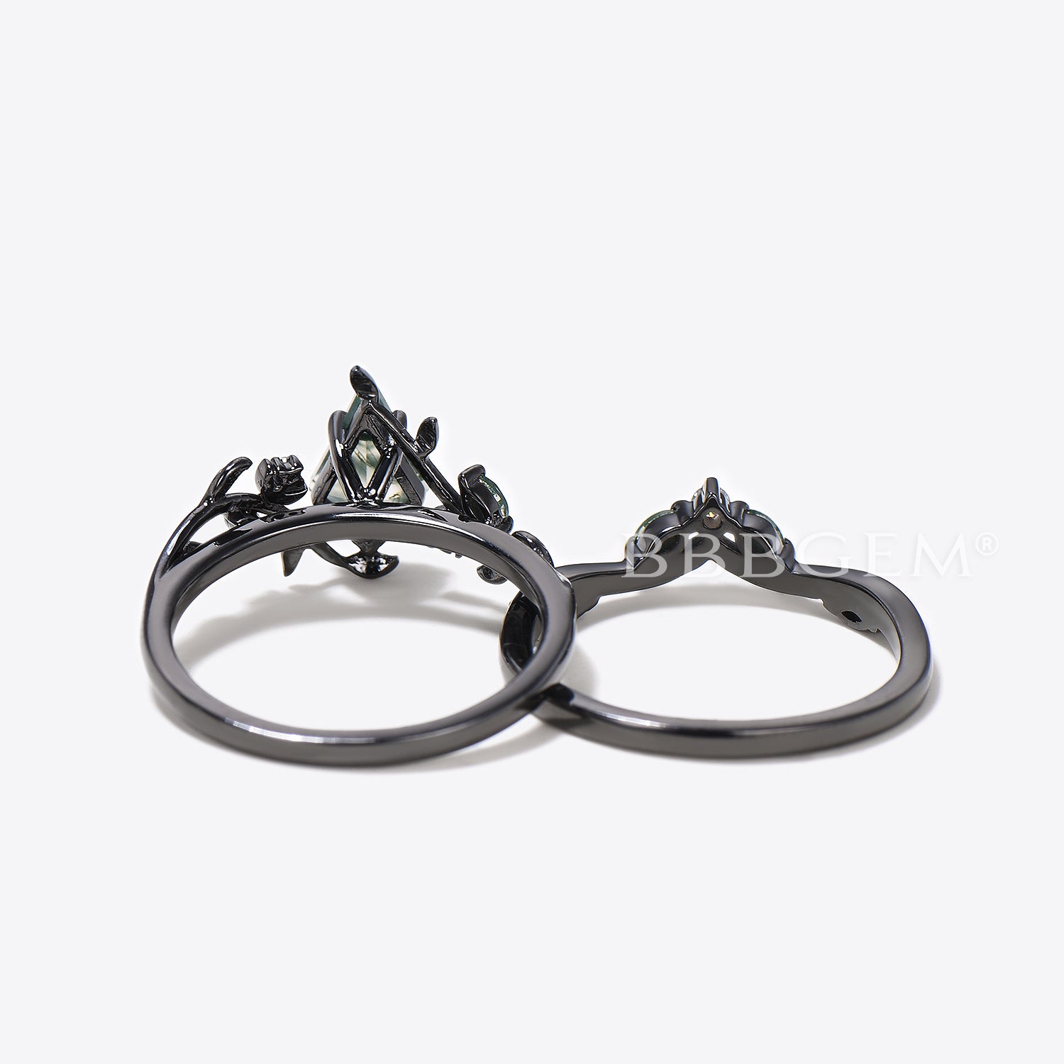 Natural Moss Agate Engagement Ring - Leaf Inspired Bridal Set with Kite Cut Gemstone for Nature Lovers | Perfect for Outdoor Weddings, Boho Chic Style & Unique Proposal Gifts