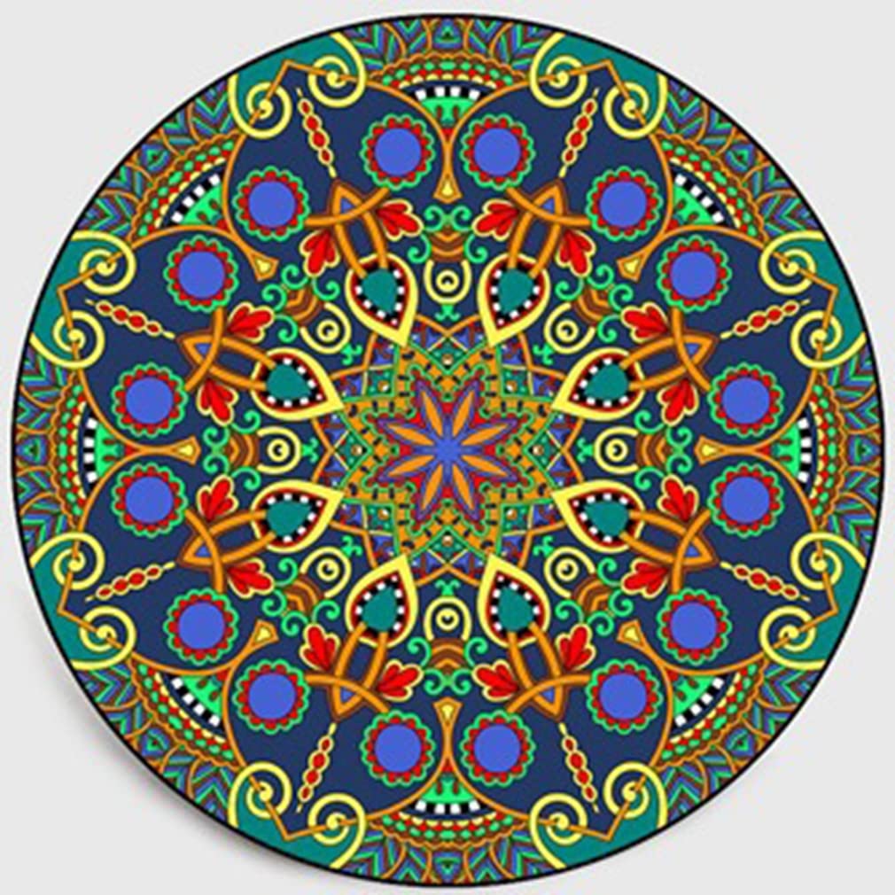 Bohemian Round Area Rug 5.2'x5.2' - Geometric Mandala Floral Design Non-Slip Non-Shedding Carpet for Bedroom, Living Room, Kitchen | Indoor Outdoor Boho Chic Home Decor Floor Mat - Perfect for Yoga, Meditation & Cozy Spaces