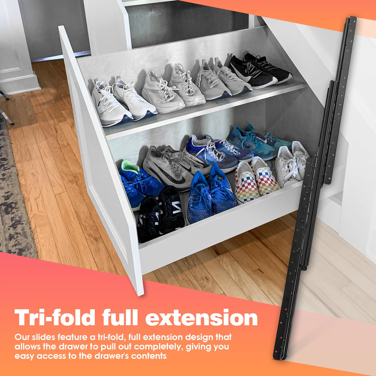 Heavy Duty Undermount Drawer Slides 16 24 32 40 Inch - 260lb Load Capacity Concealed Cabinet Glides for Bottom Mount Pull Out Storage - Perfect for Pantry Closet Shelf and Stair Cabinet Organization (1 Pair, 32 Inch)