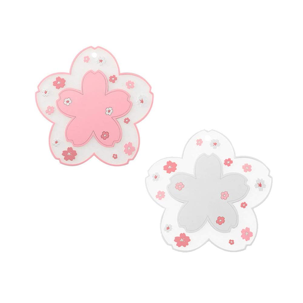 Sakura Coffee Cup Coaster Set - 2PCS Cute Cherry Blossom PVC Drink Coasters, Non-Slip Mug Mat with Pink Flower Pattern for Tea, Coffee, and Hot Drinks - Perfect for Home, Office Desk, and Table Decor (Small)